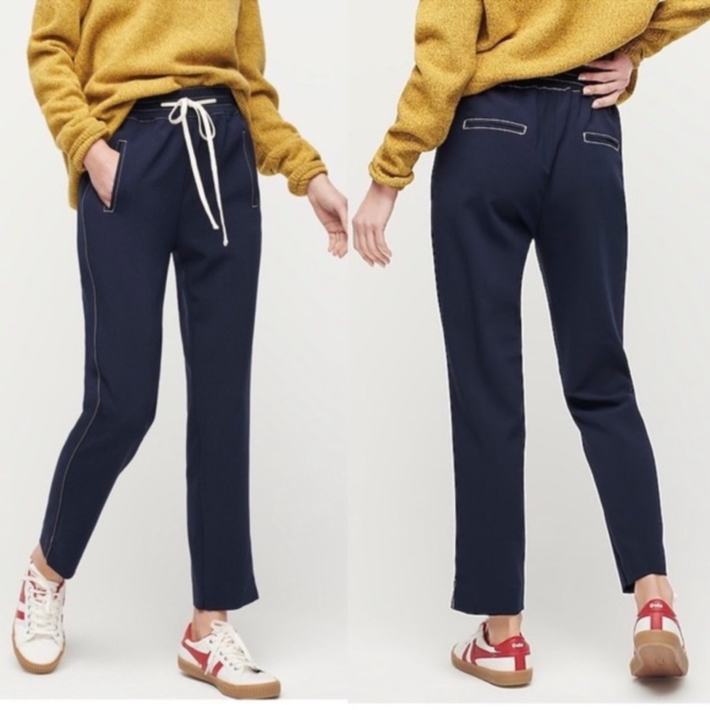 J. Crew Navy Cropped Drawstring Pants with White Stitching